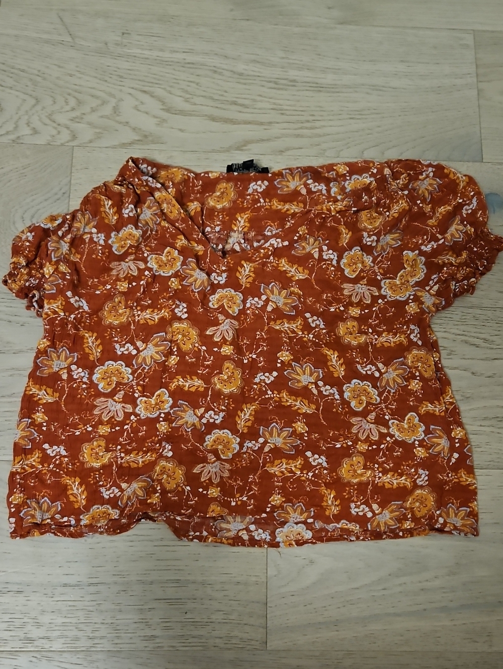 Rachel Zoe Rust Orange Floral Puff-Sleeve Blouse